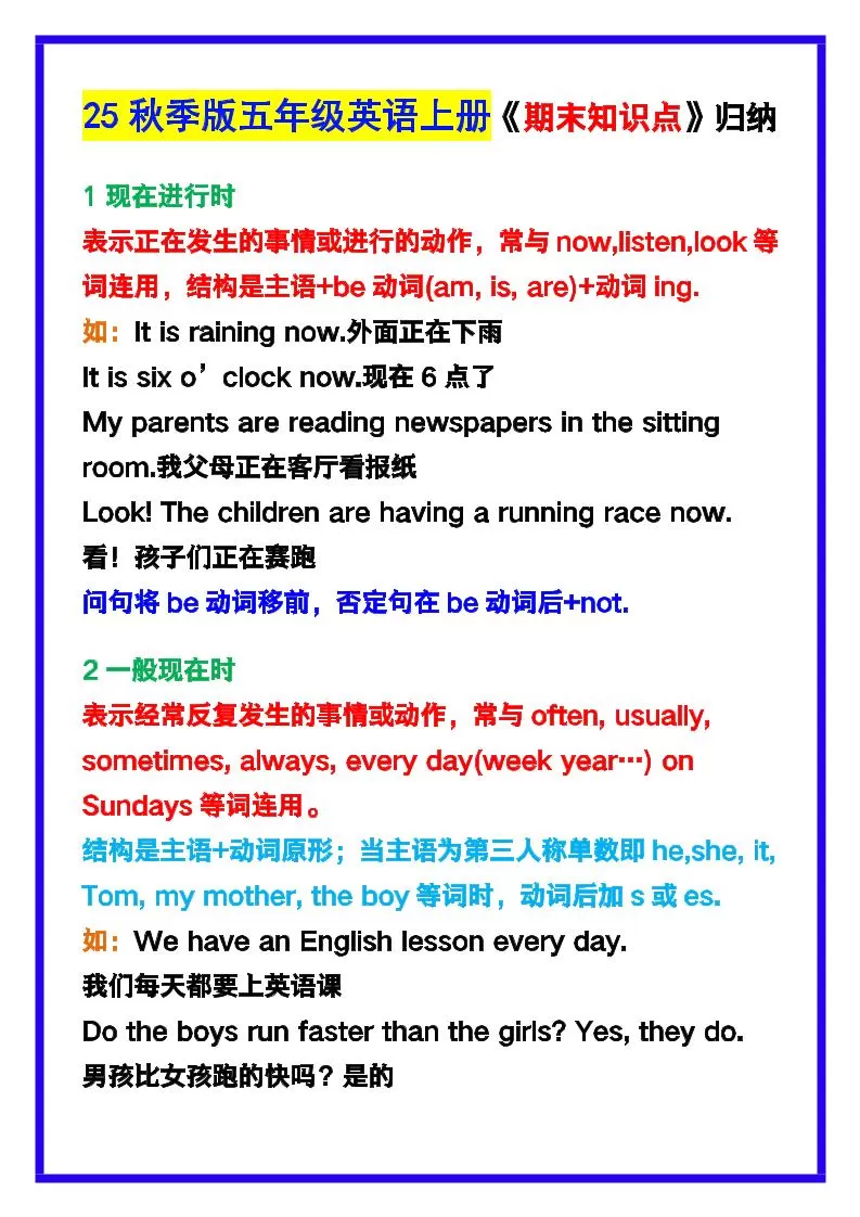 【2025秋新版】五年级英语上册《期末知识点》归纳汇总！-大象资料网