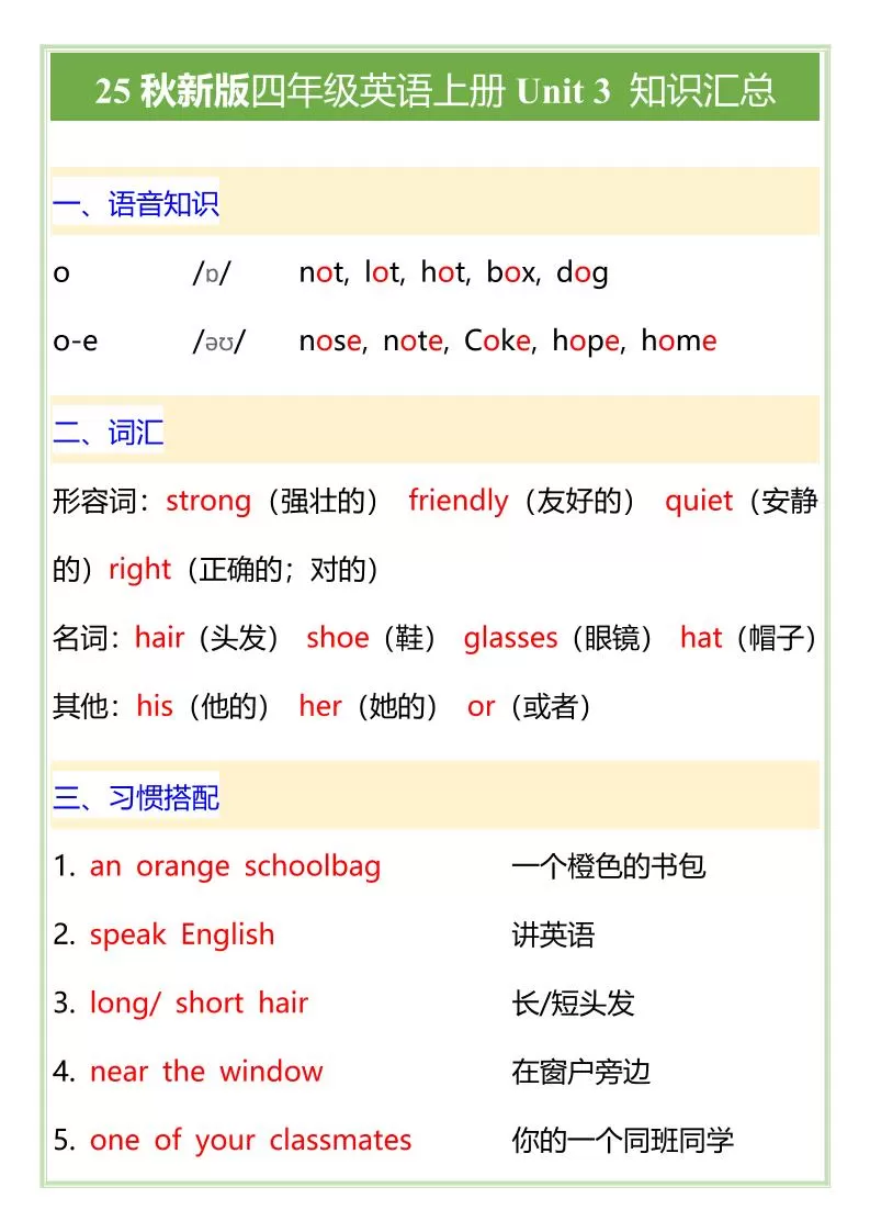 【2025秋新版】PEP版四年级英语上册Unit3知识汇总-大象资料网
