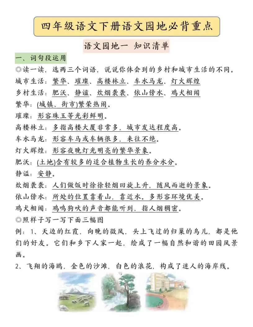 四年级下语文园地必背重点考点总结-大象资料网