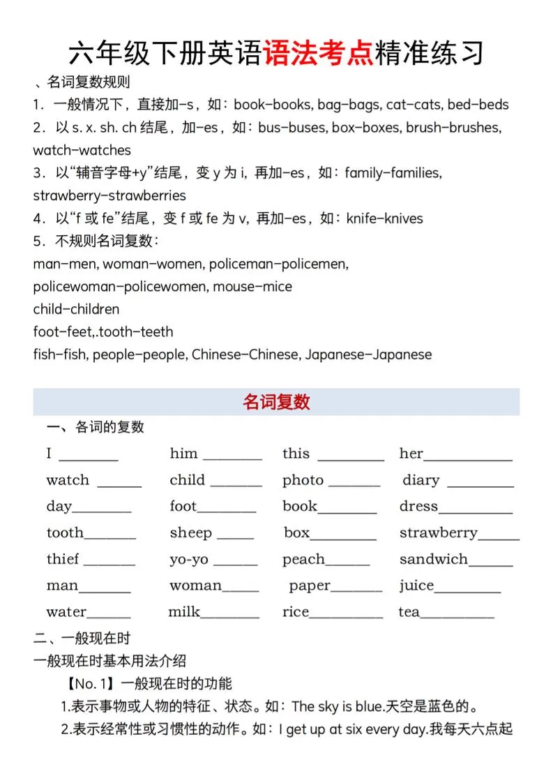 【英语】【通用】六年级下册英语语法考点精准练习-大象资料网