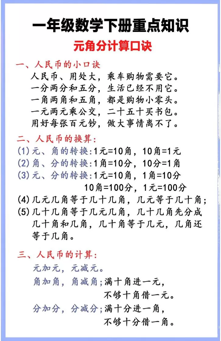 一年级下数学重点知识汇总-大象资料网