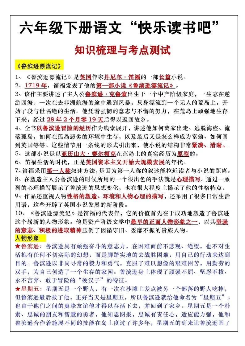 六年级下语文知识点梳理与练习-大象资料网
