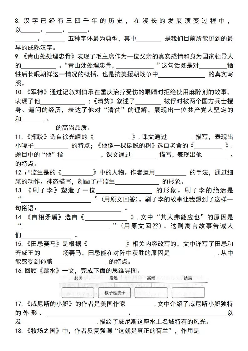 【25学年-四大专项考点精炼（专题四：课文内容与积累运用）】五下语文