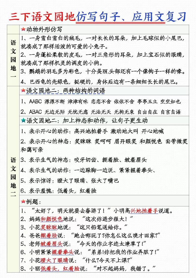 三年级下语文1-8单元语文园地句子仿写+应用文专练-大象资料网