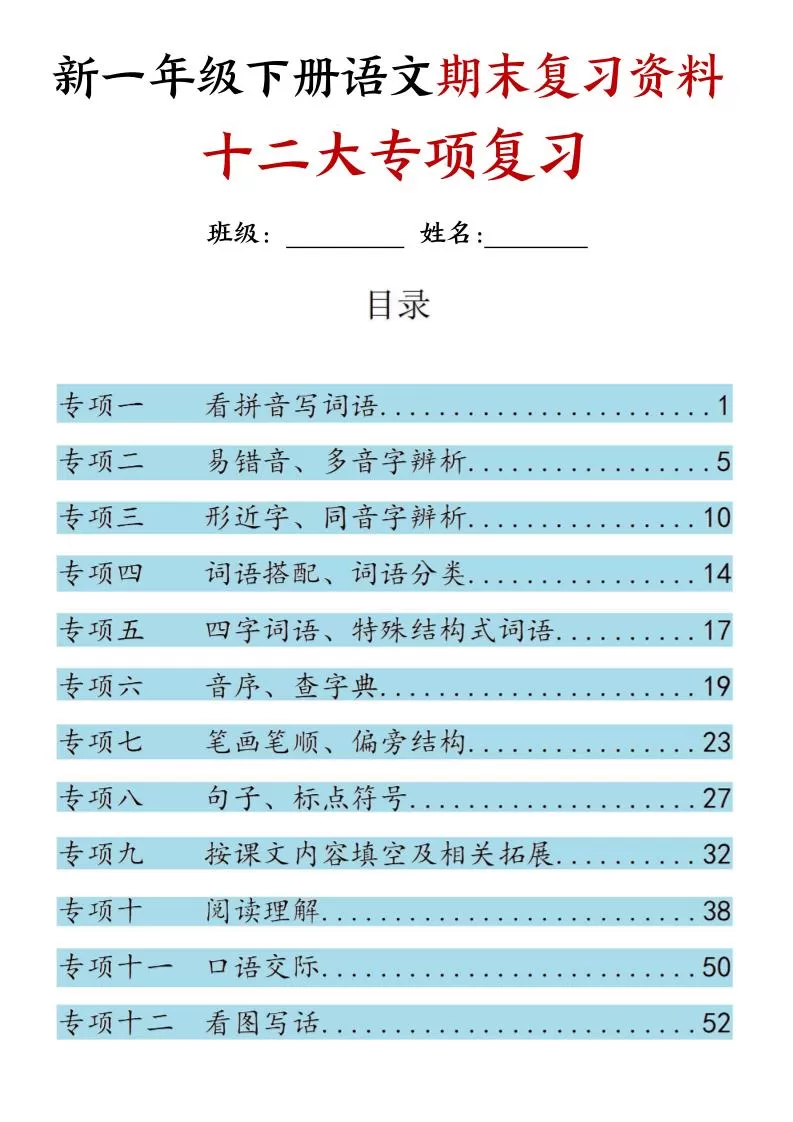 25新一下语文期末复习十二大专项归类复习（含答案66页）-大象资料网
