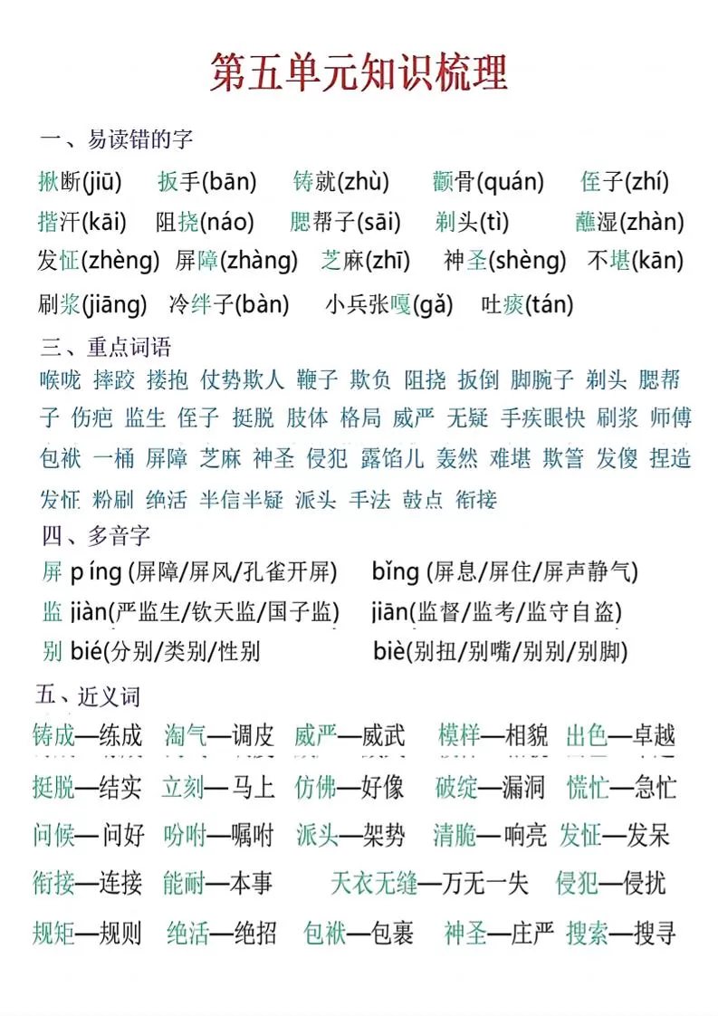 五年级下语文五单元知识梳理-大象资料网