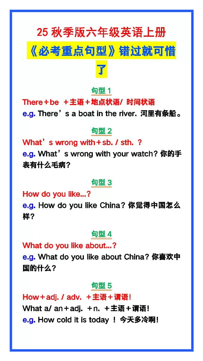 【2025秋新版】六年级英语上册《必考重点句型》错过就太可惜了！-大象资料网