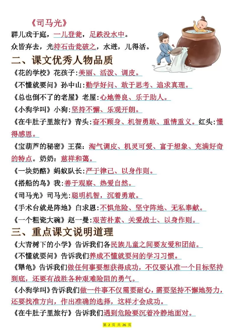 25新三上语文全册预习必背重点（十二大重点）26页