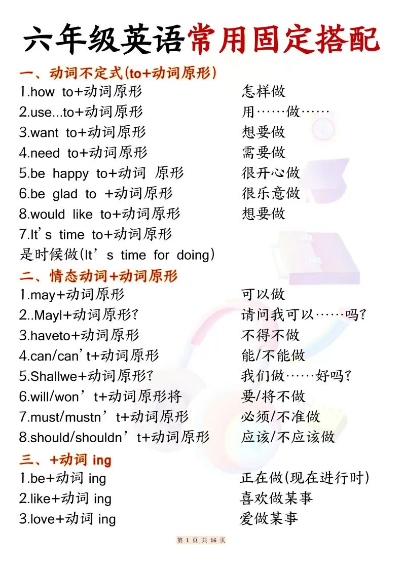 六年级上英语常用固定搭配-大象资料网