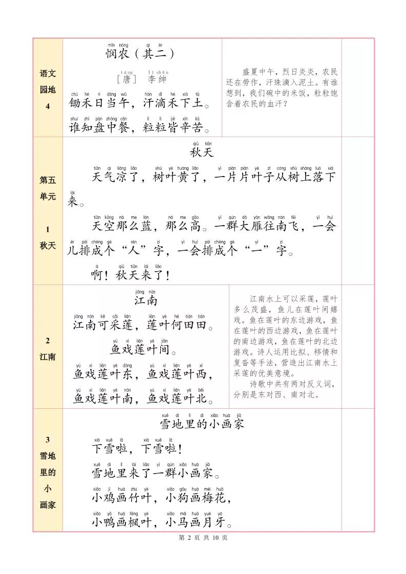 一上语文必背内容+默写表2025年9月