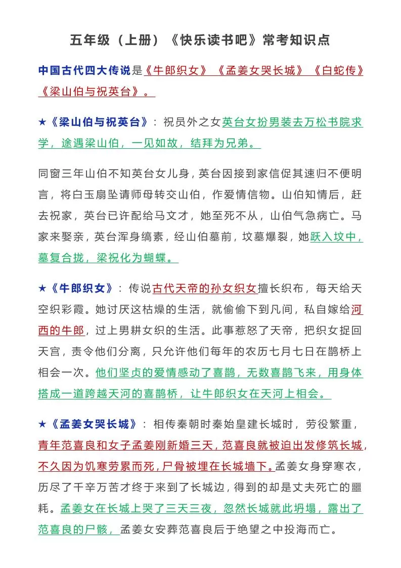 五年级语文上册常考知识点-大象资料网