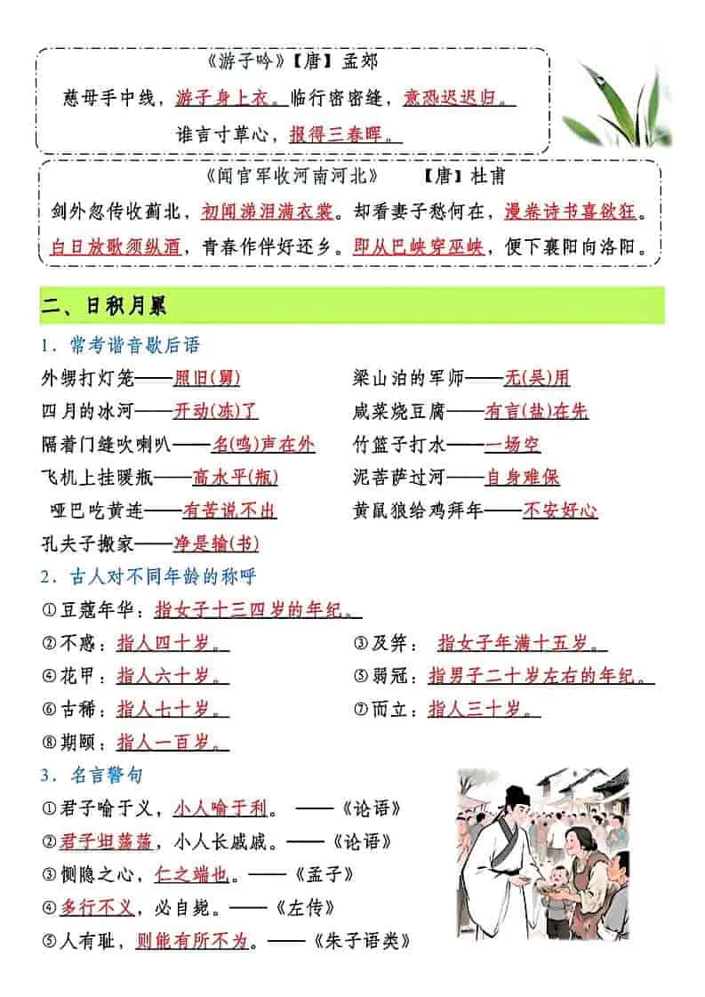 五年级下语文期末复习核心考点汇总