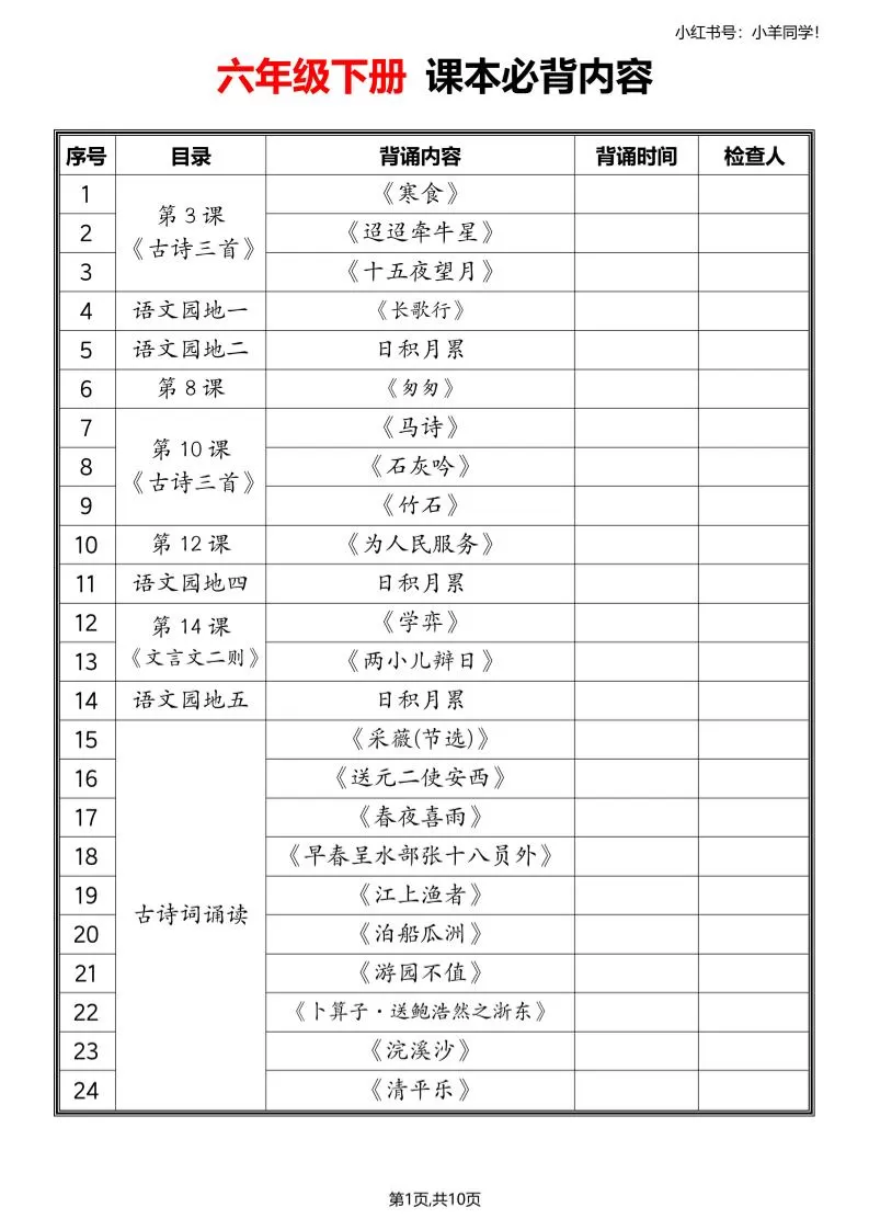六年级下册语文寒假预习必备课文内容汇总-大象资料网