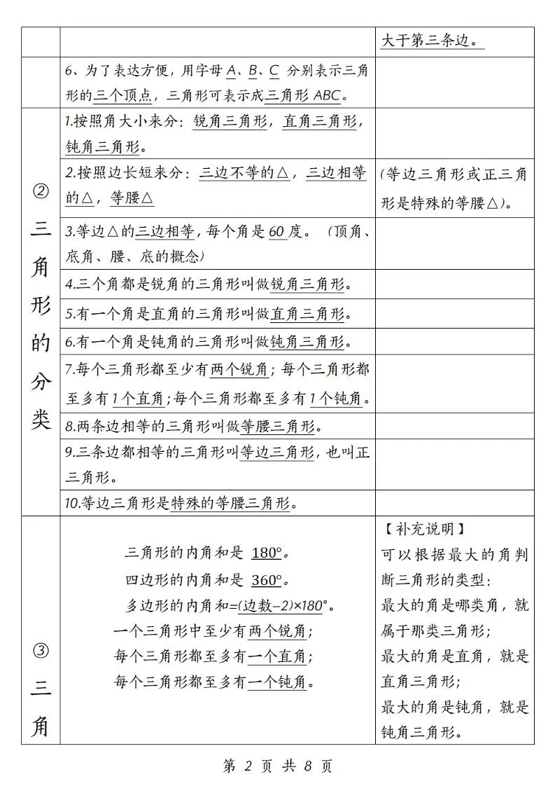 四年级下册数学三角形考点训练