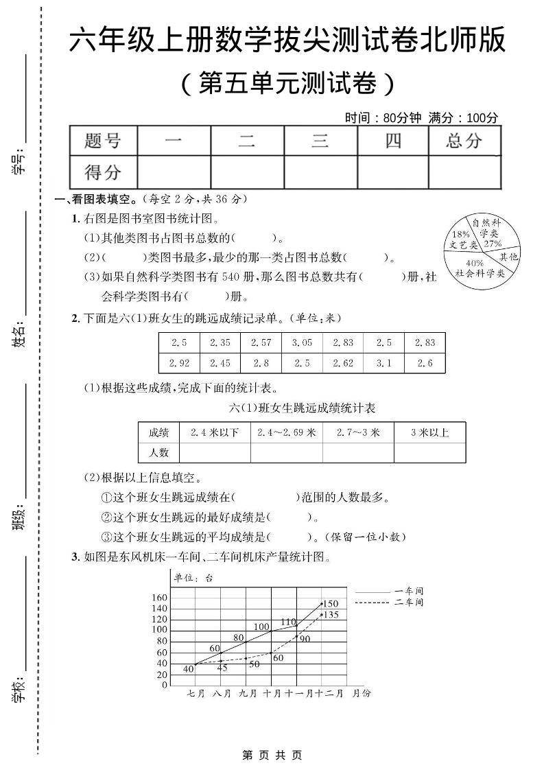 六年级上数学第五单元测试卷《北师版》1-大象资料网