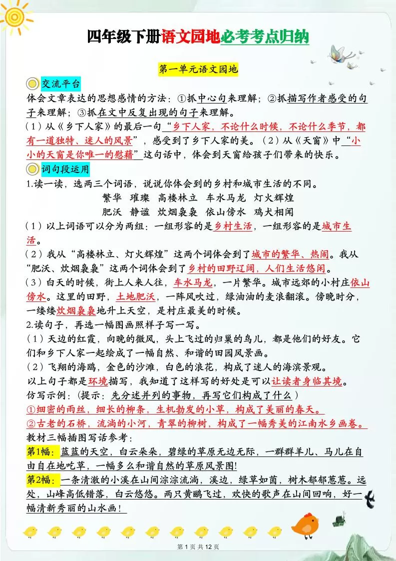【语文园地必考考点归纳】四下语文-大象资料网