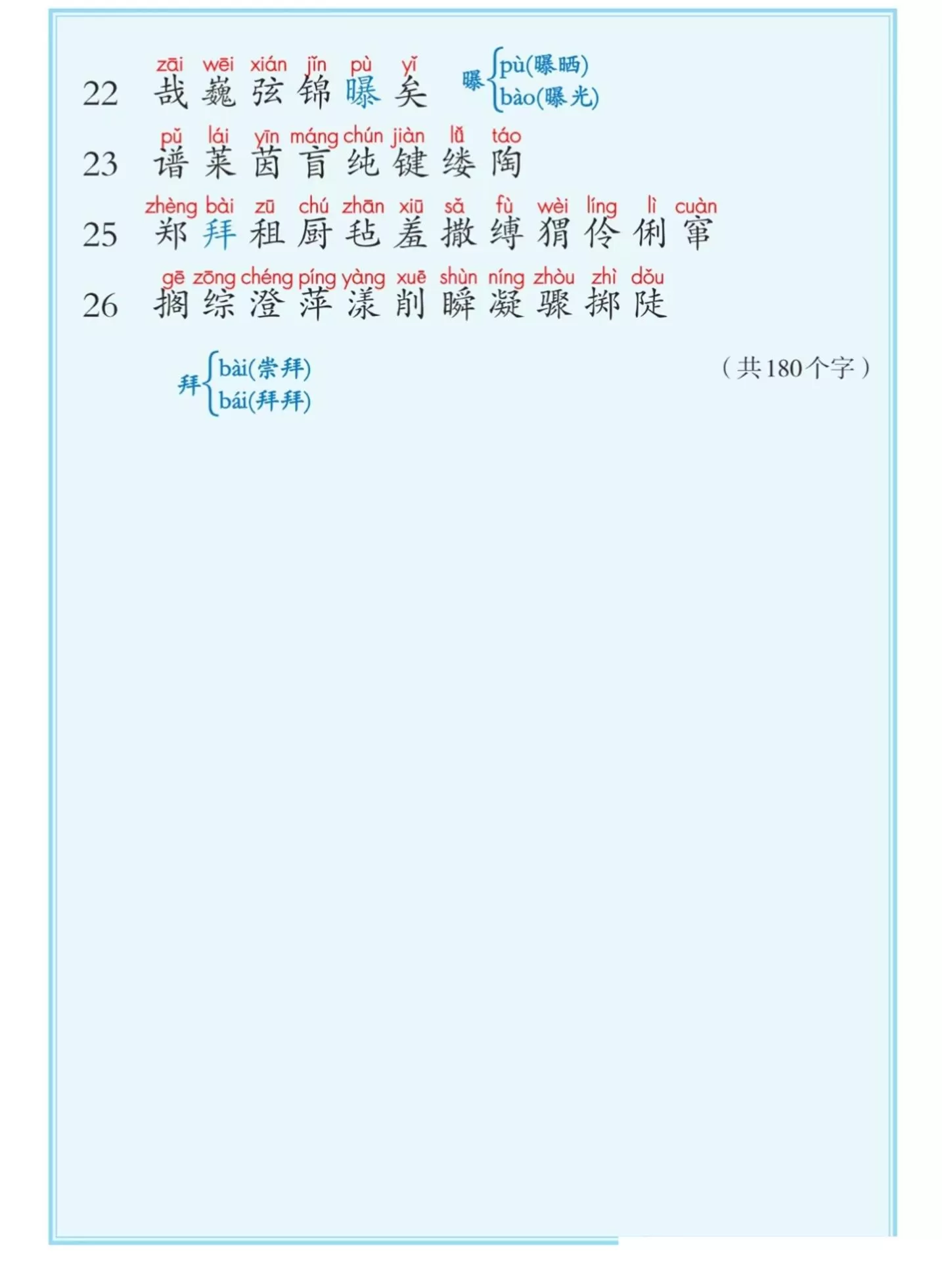 六上语文课后写字表+词语表注音（5页）