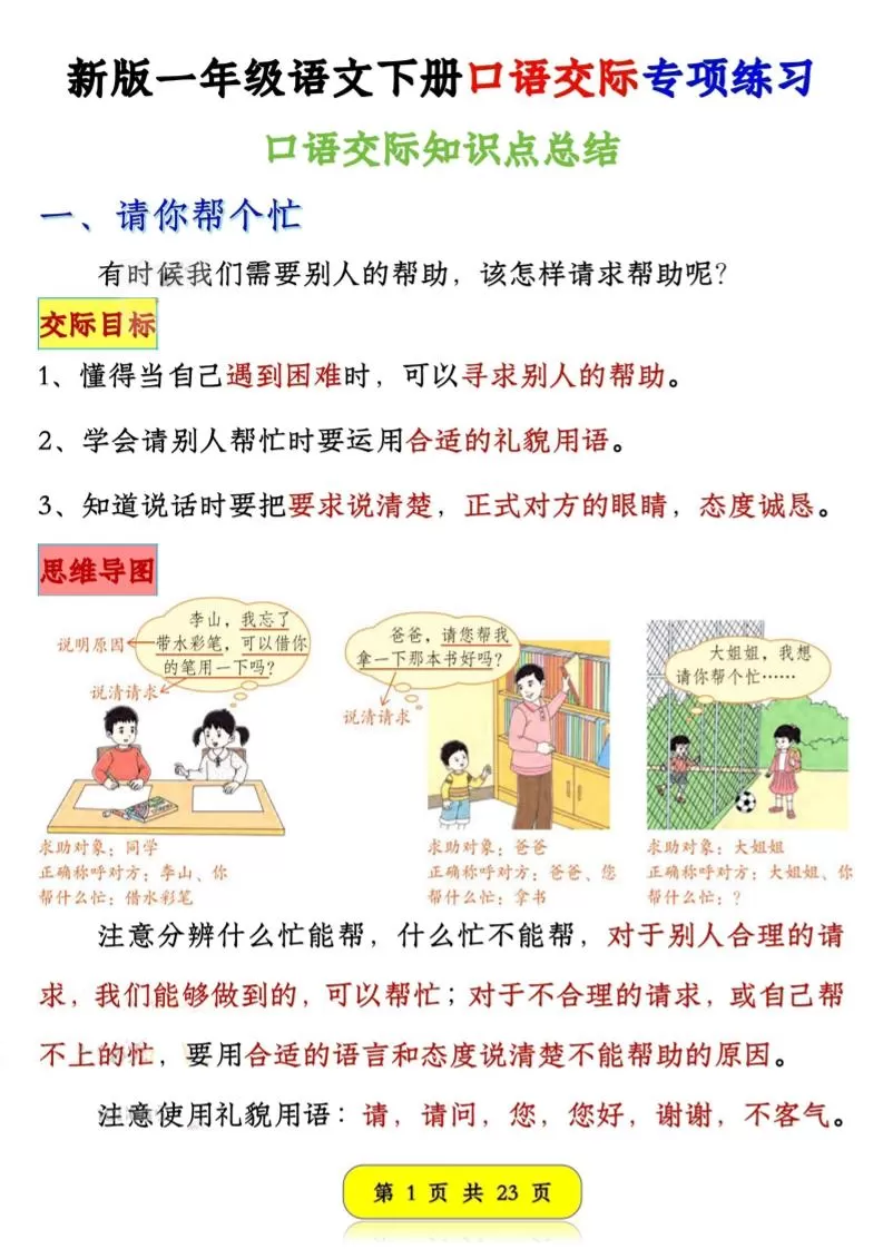 新一下语文口语交际专项练习（23页）-大象资料网