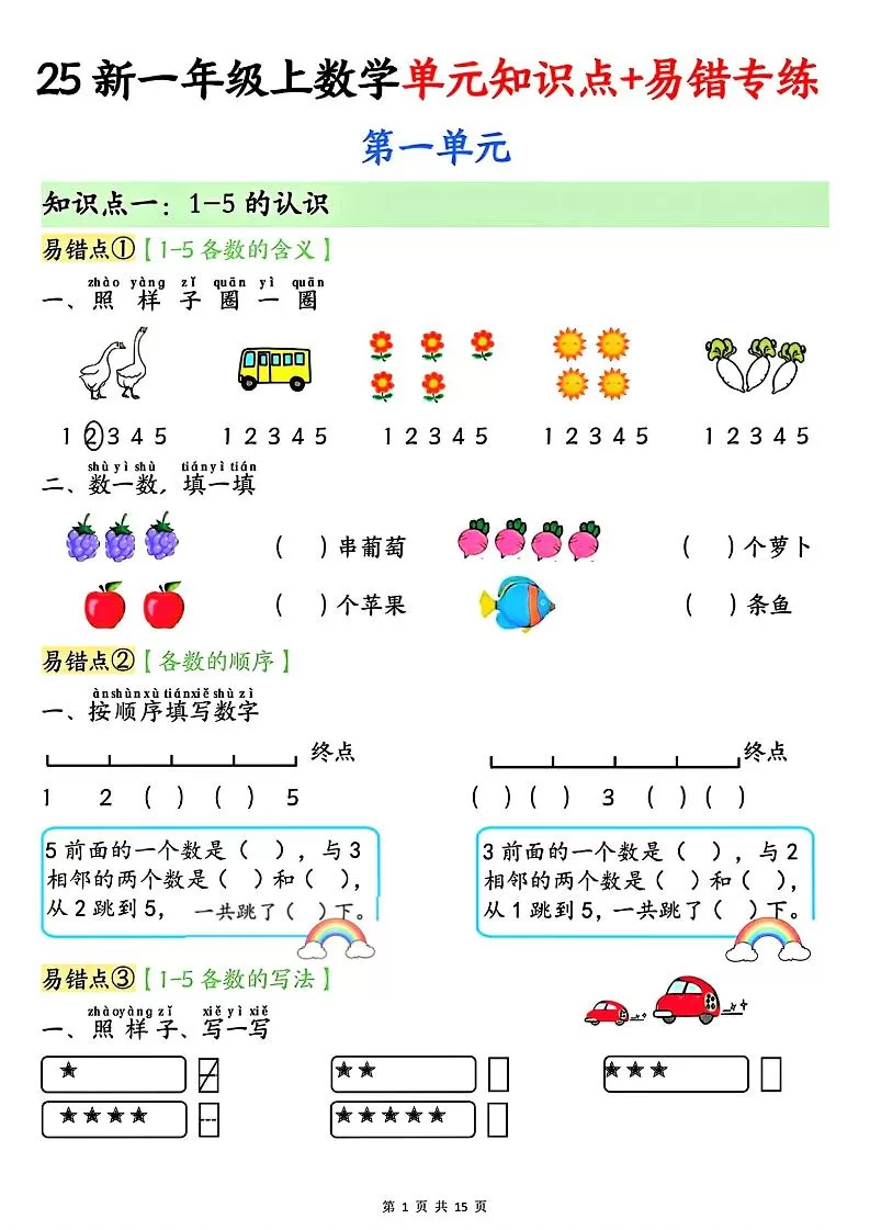 25新一上数学单元知识点+易错专练（含答案15页）-大象资料网