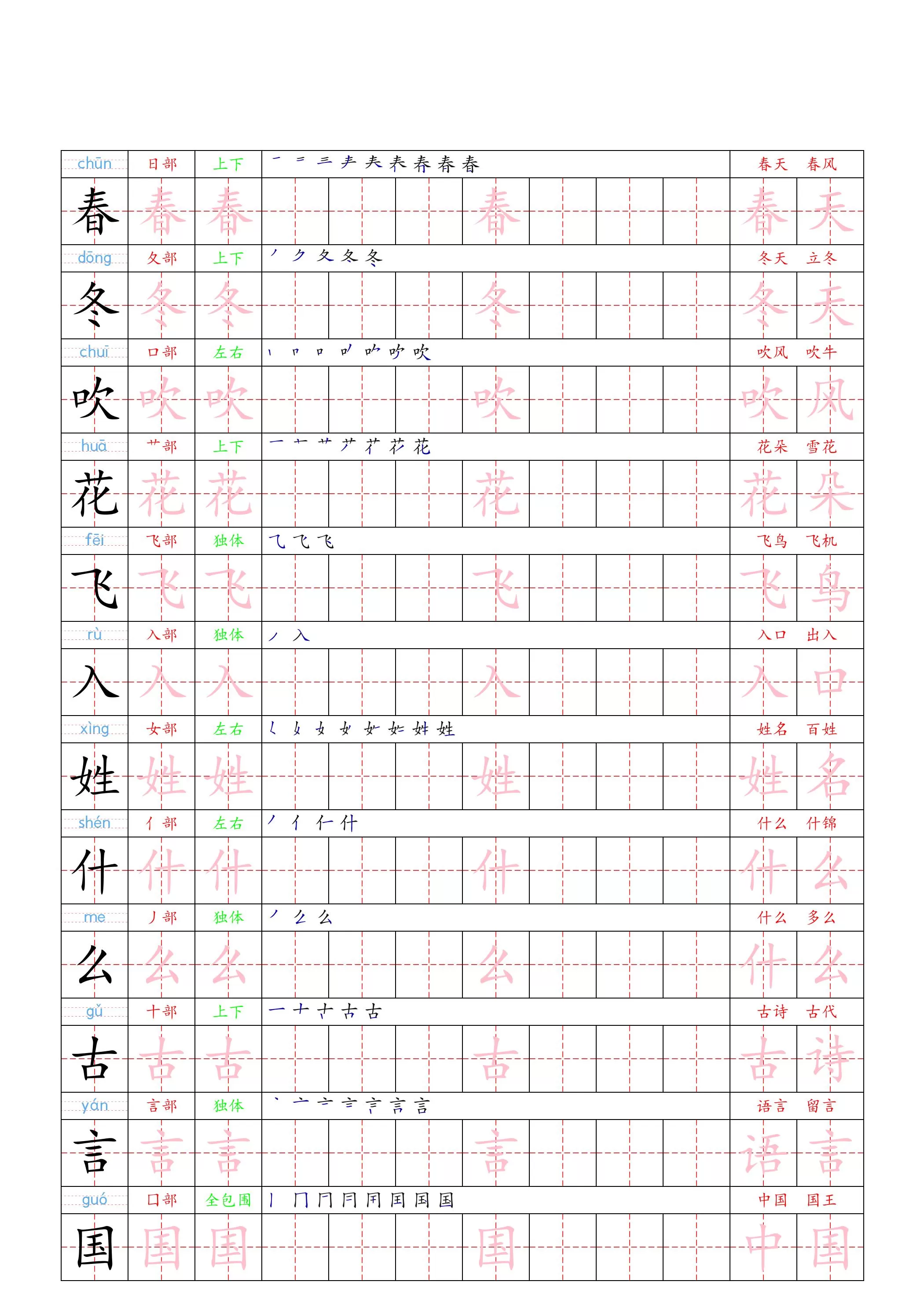 （新版）一下语文写字表一类字贴-大象资料网