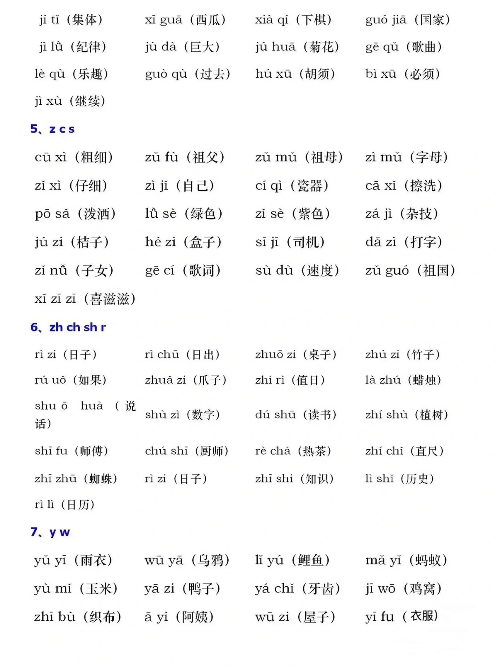 一年级上语文音节拼读全汇总