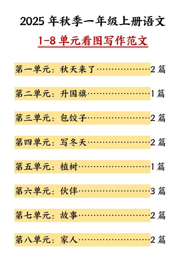 一年级上语文1-8单元看图写作范文-大象资料网