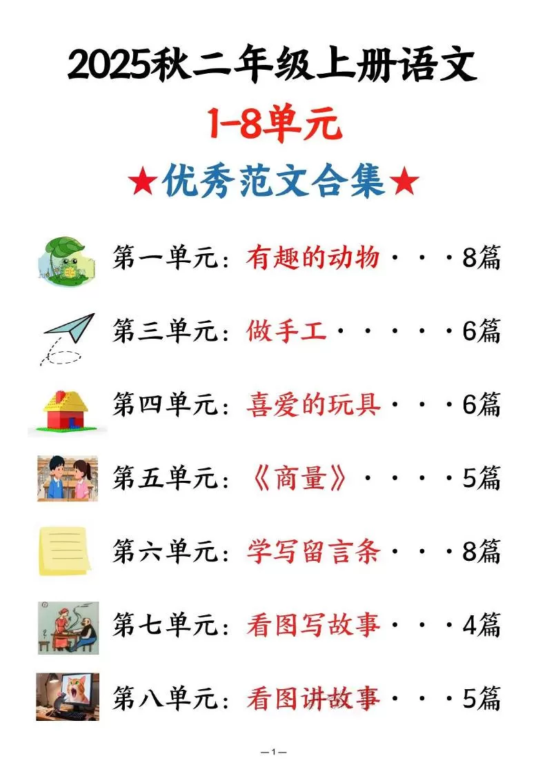 25秋二上语文1-8单元优秀范文合集（22页）-大象资料网