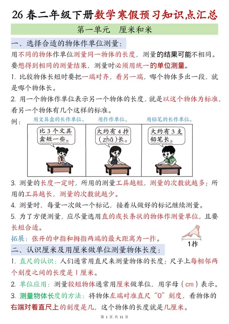 二年级下数学寒假预习知识点清单《苏教版》-大象资料网
