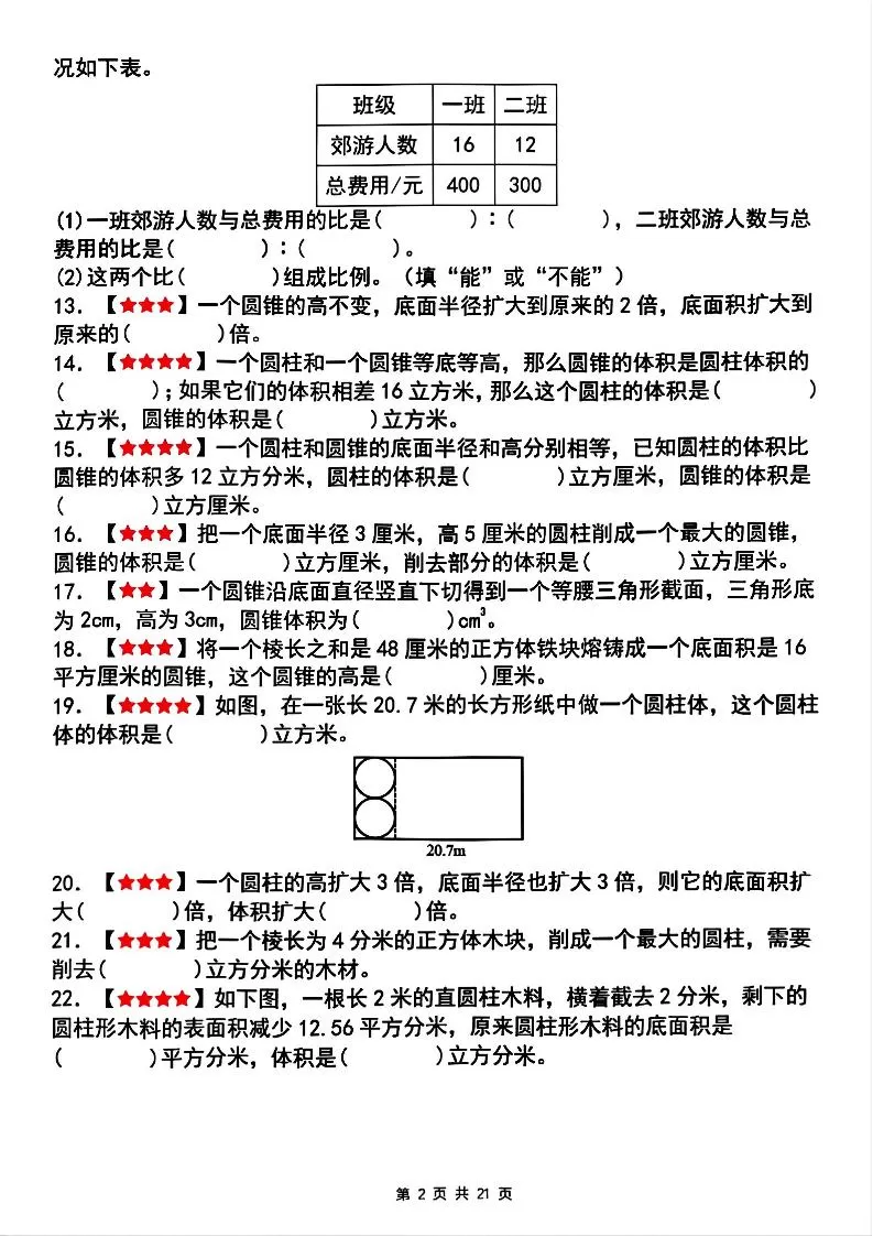 【人教版】六下数学期中复习四大专题精炼（专题一：填空题）(已优化)