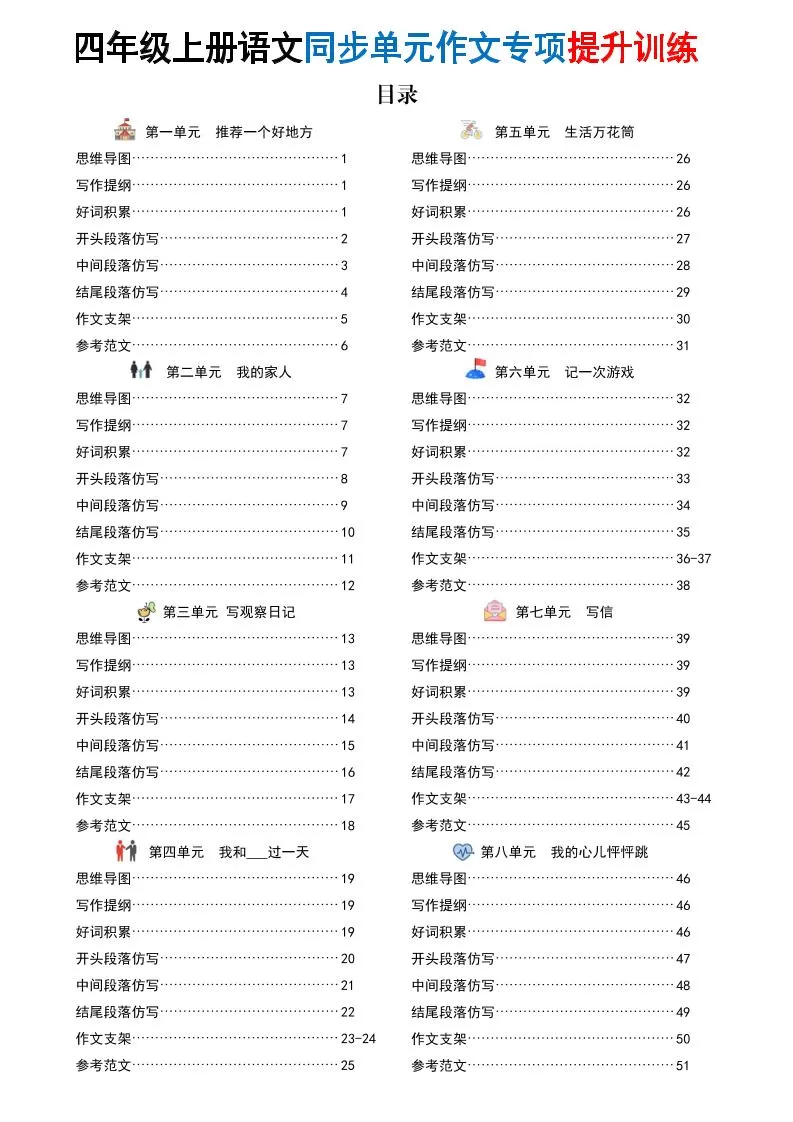 新四上语文同步单元作文专项提升训练（52页）-大象资料网