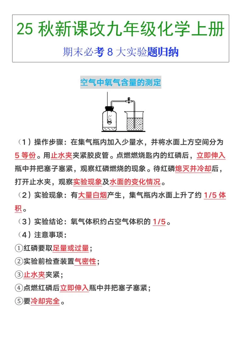 【2025秋新版】九年级上册化学期末必考8大实验题归纳-大象资料网