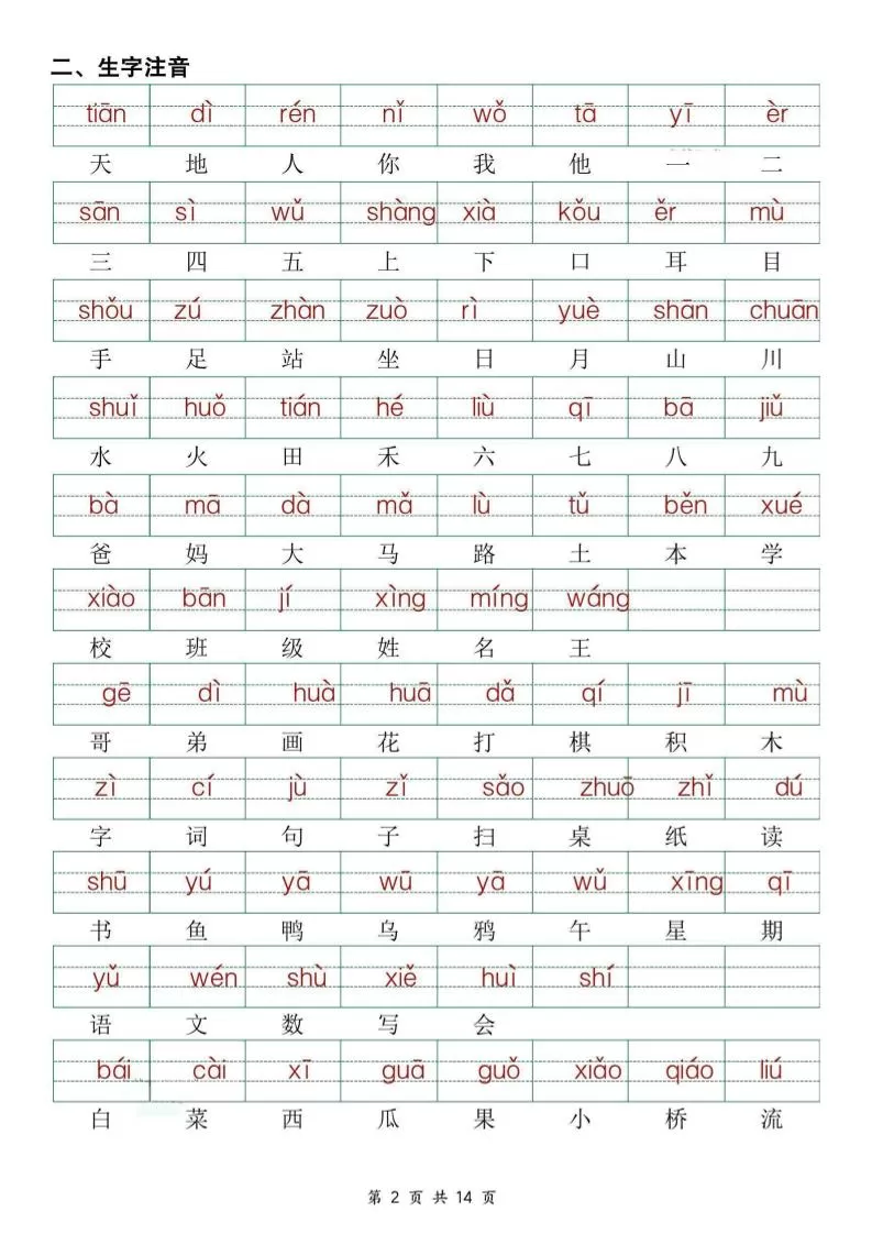 25新一上语文期中复习考点通关练习（含答案14页）