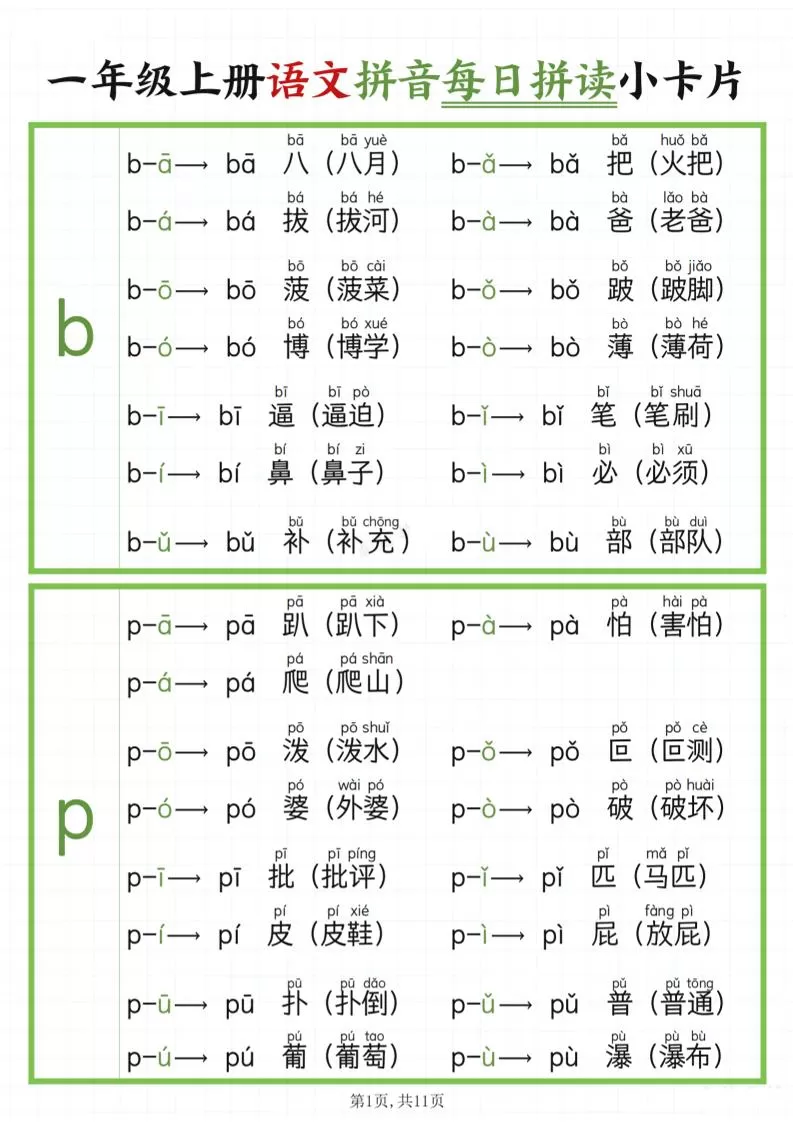 一年级上语文拼音每日拼读-大象资料网