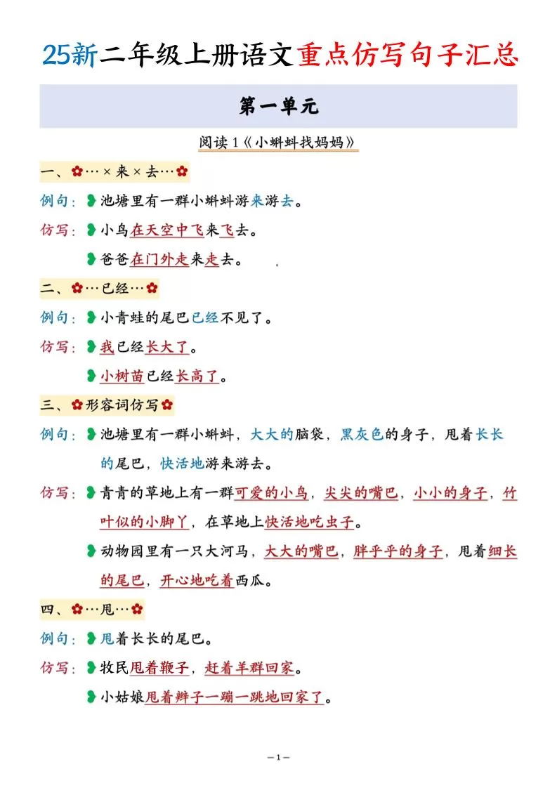 25新二年级上语文重点仿写句子汇总-大象资料网