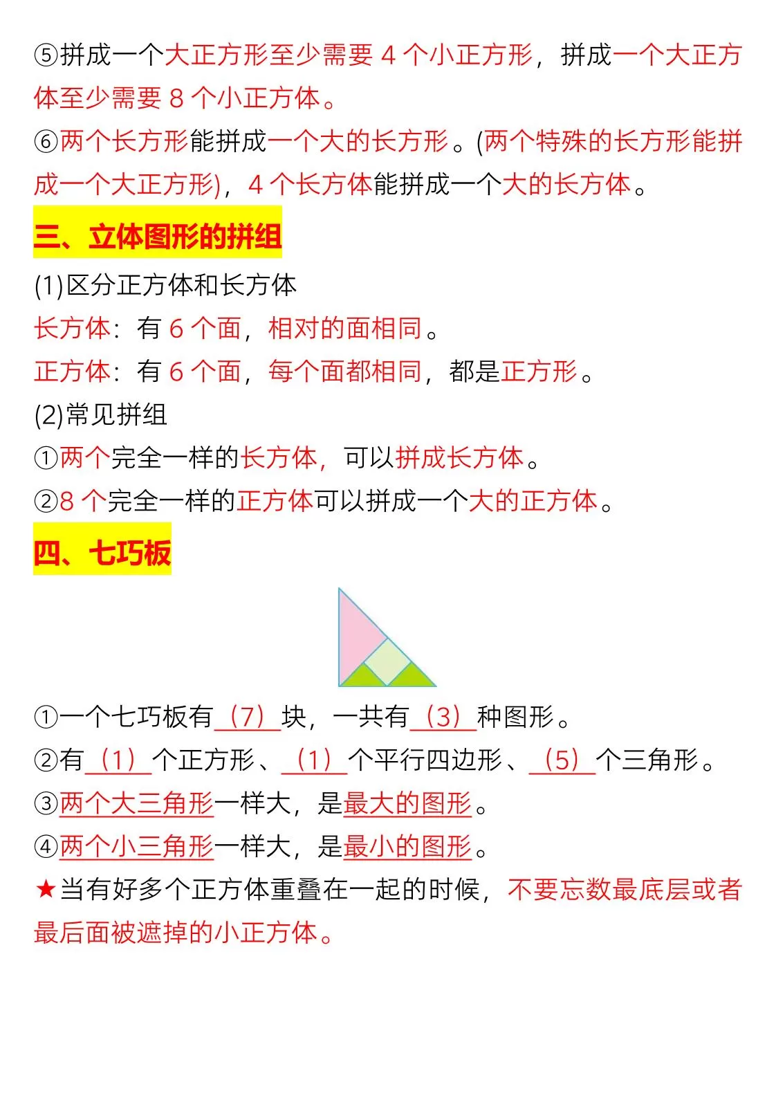 一年级下数学重难点知识点梳理