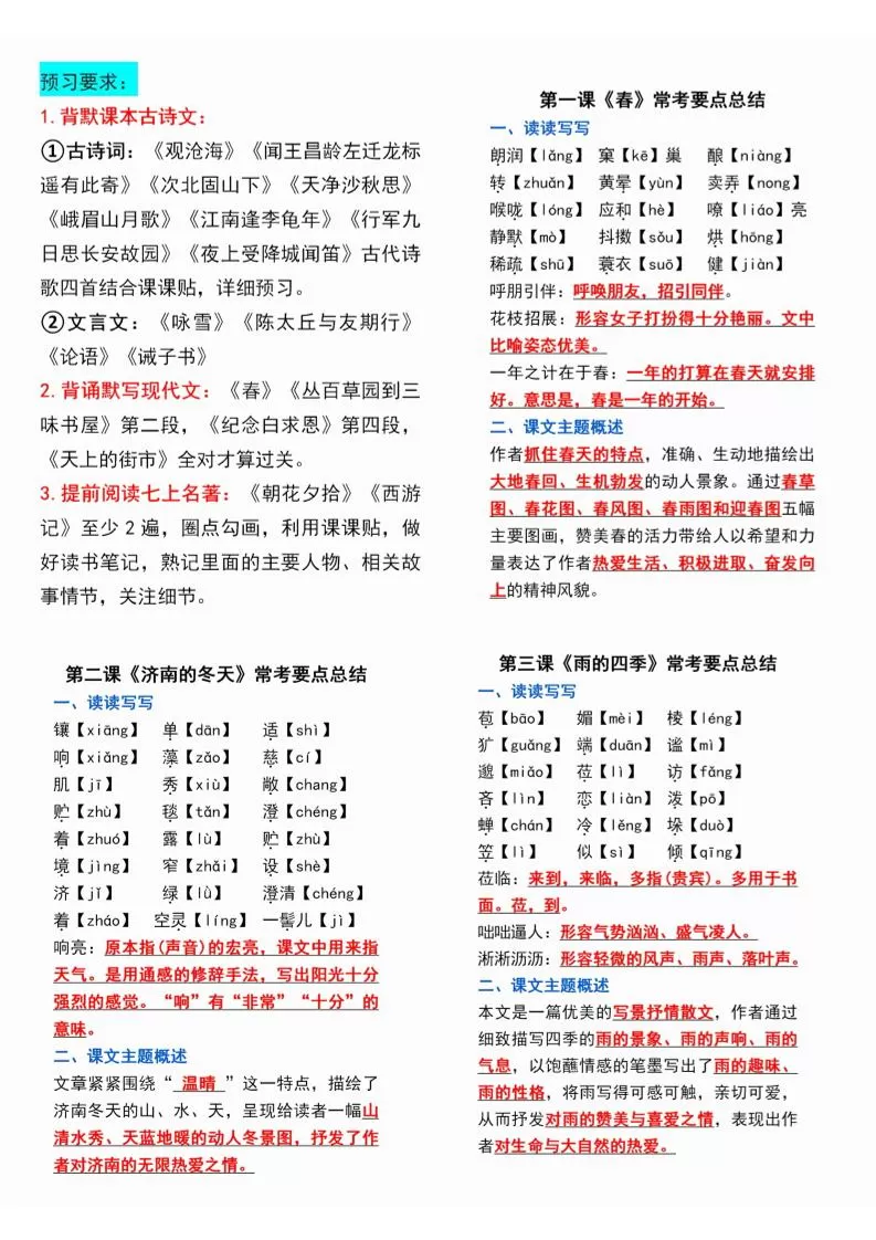 七年级上语文课课贴-大象资料网