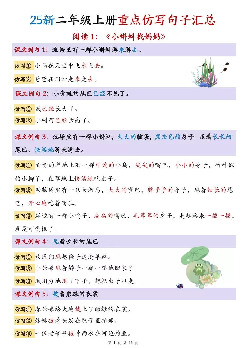 25新二上语文1-8单元重点仿写句子汇总(15页)-大象资料网