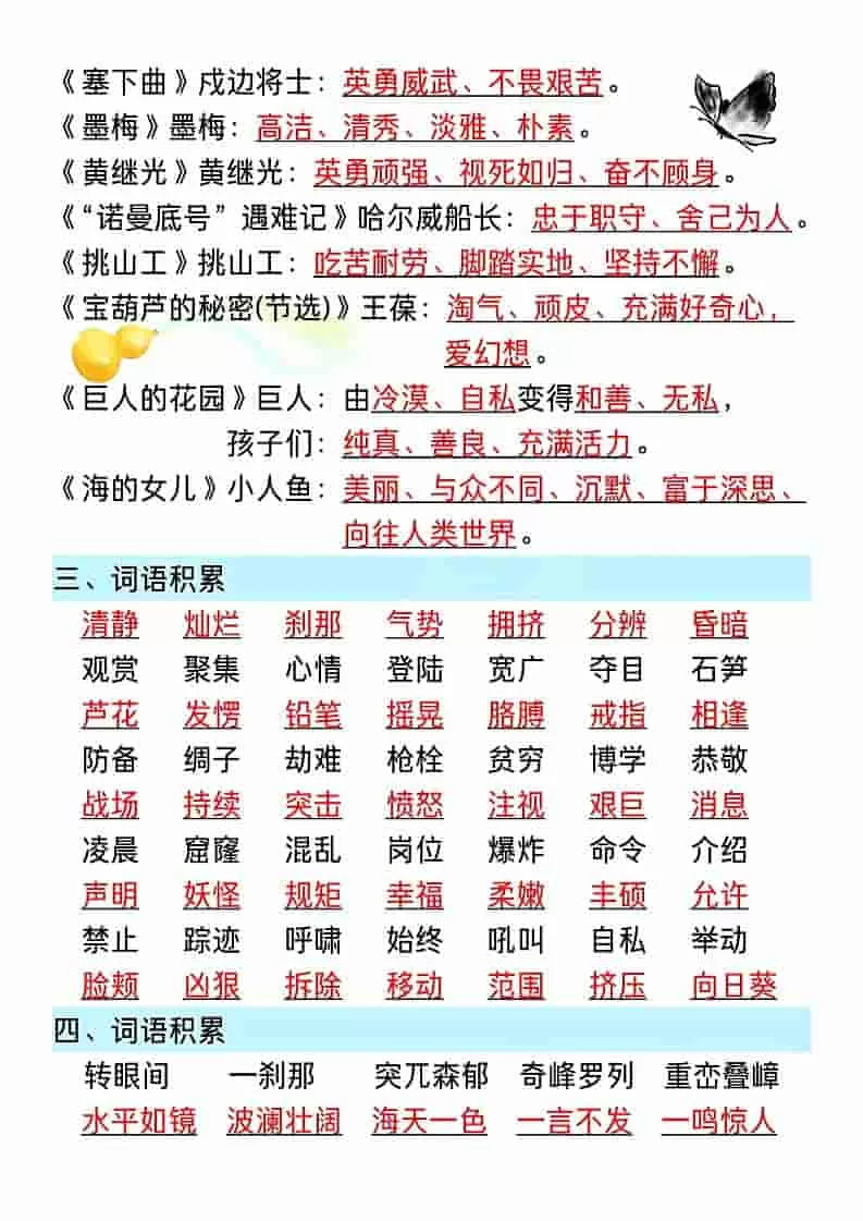 四年级下语文5~8单元期末复习高频考点归纳