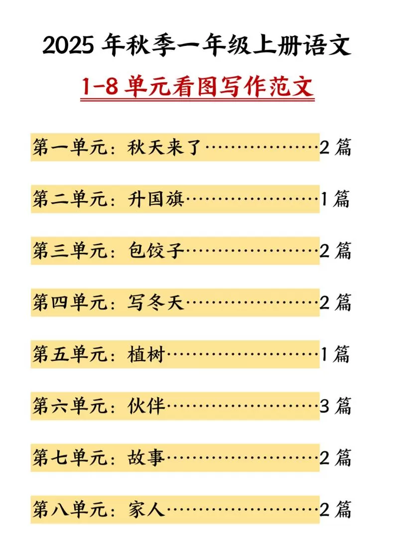 25秋一上语文1-8单元看图写作范文（16页）-大象资料网