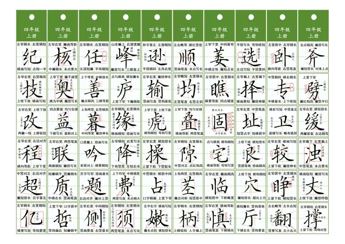 四年级上语文同步精讲字卡（共10页）
