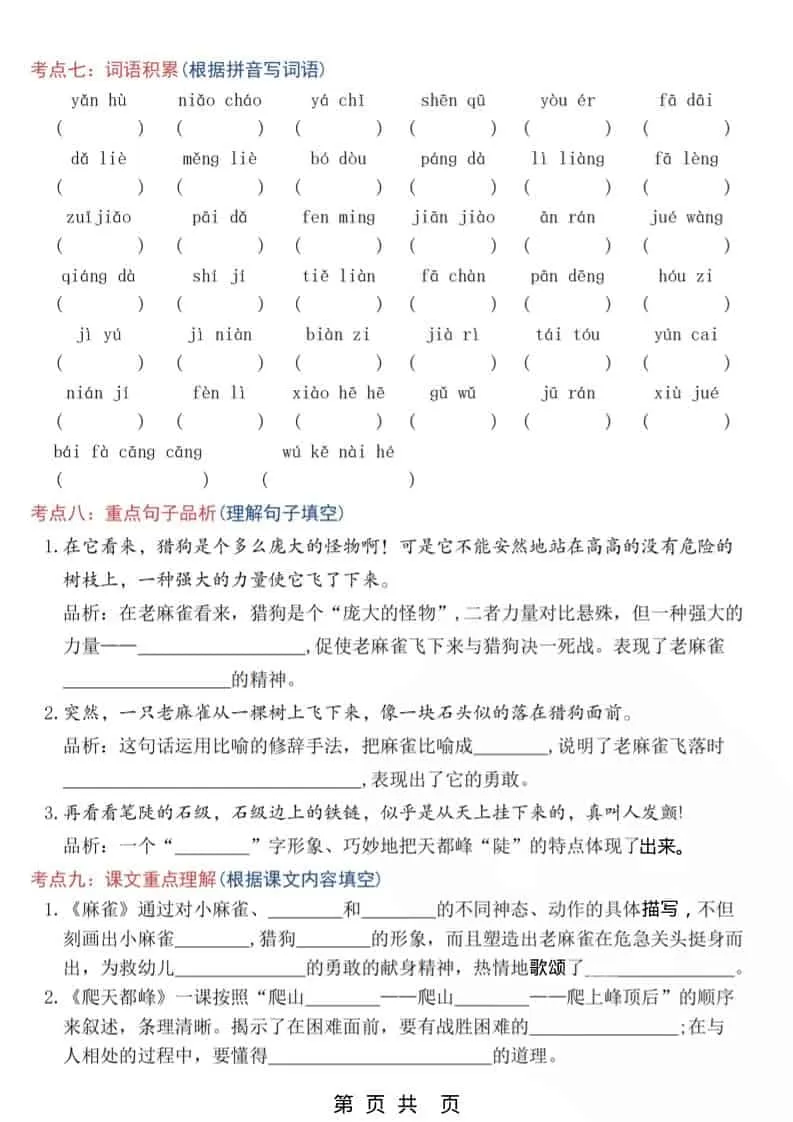四年级上语文5-8单元高频考点练习