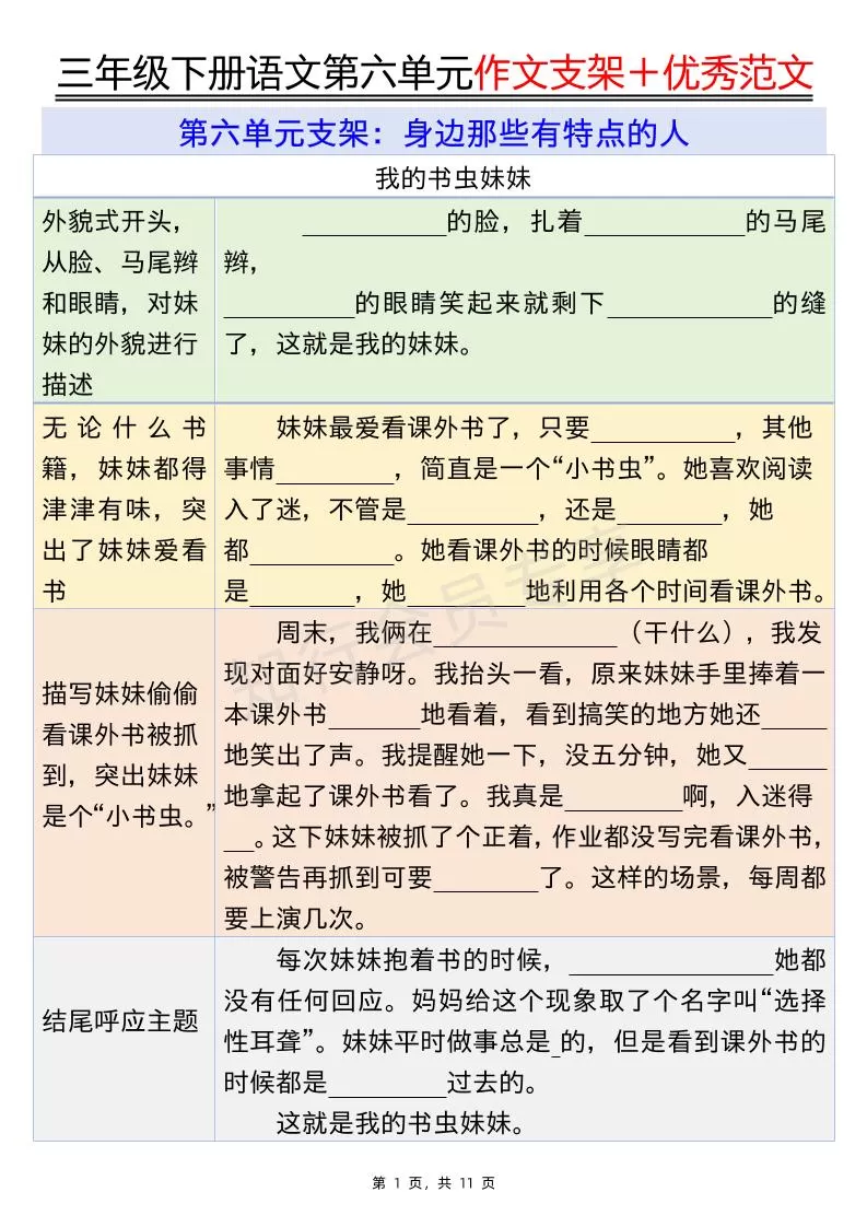 三下语文第六单元作文支架＋优秀范文（11页）-大象资料网