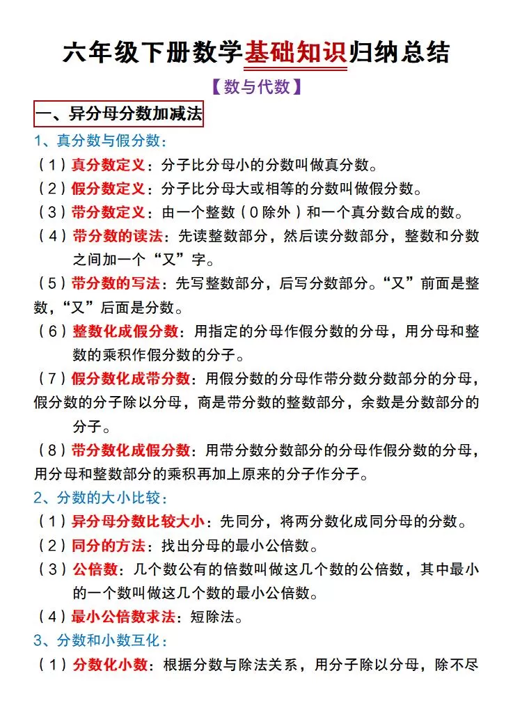 【冀教版】六年级下册数学基础知识归纳总结-大象资料网