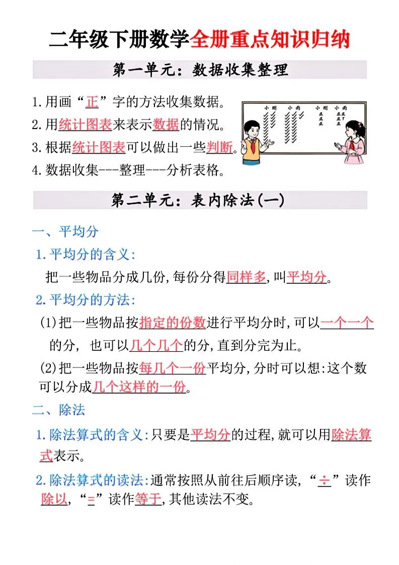 二年级下数学全册重点知识归纳-大象资料网