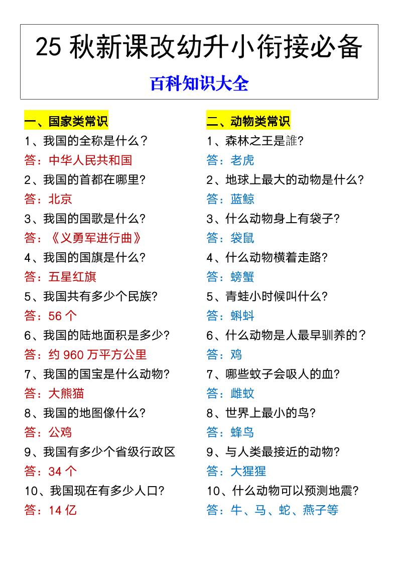 【2025秋新版】幼升小衔接必备百科知识大全-大象资料网
