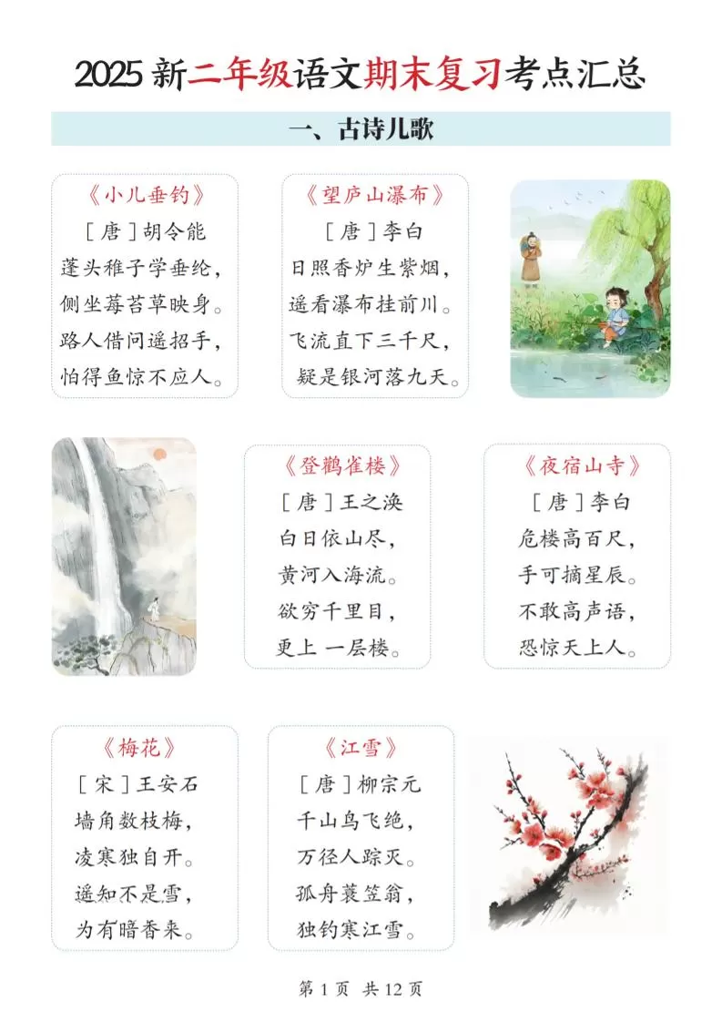 2025新二上语文期末复习考点汇总12页-大象资料网