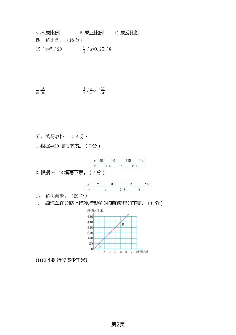 六年级下数学第四单元测试卷-1《北师版》