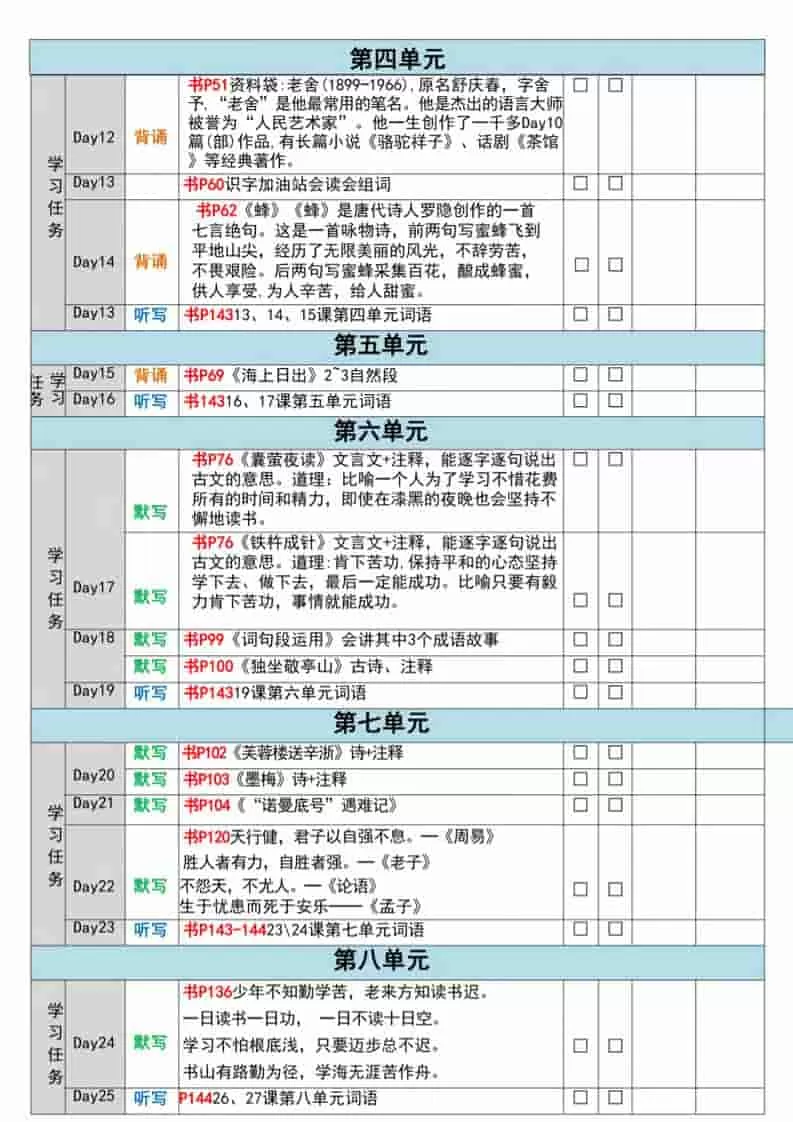 四年级下语文期末复习重点知识清单
