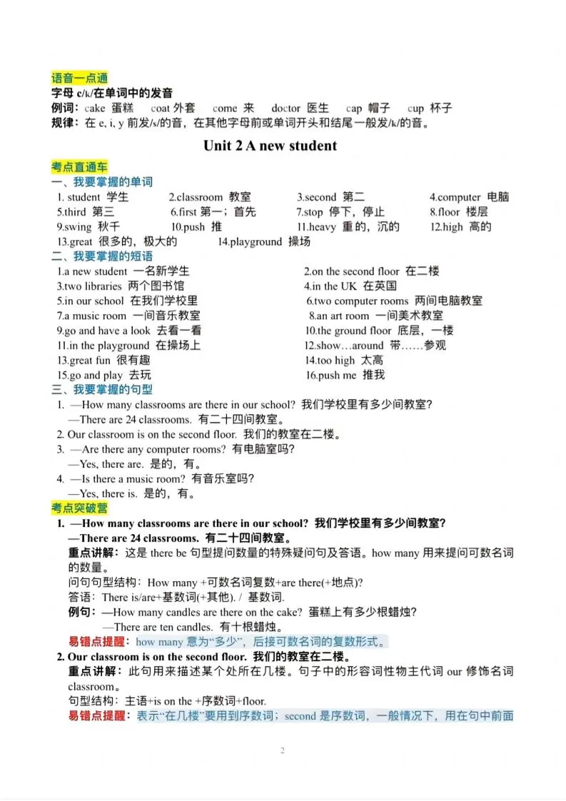 五年级上英语必背知识单《译林版》