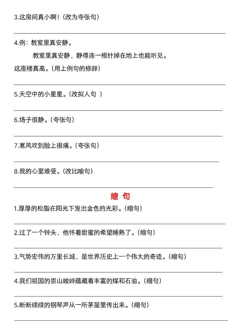 六下语文《六大句型期中考点专练》